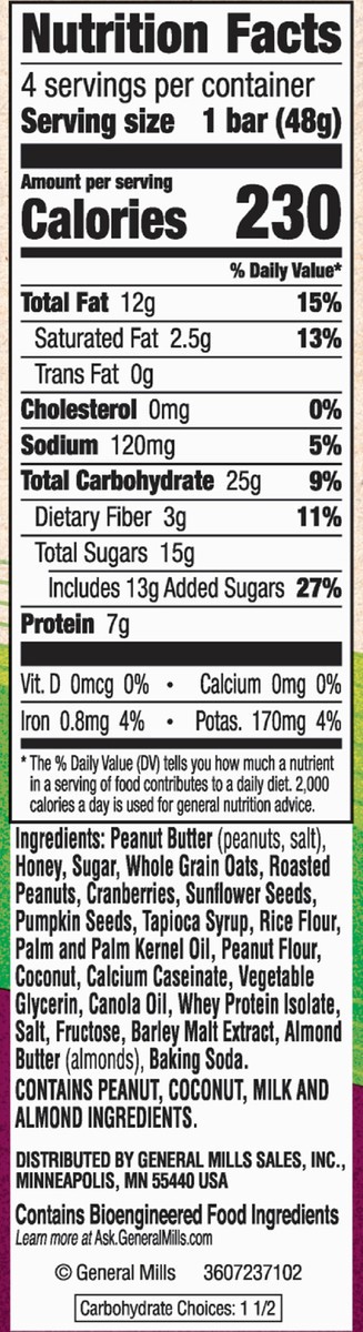 slide 2 of 12, Nature Valley Peanut Butter & Cranberry Sustained Energy Bar 4 4 1.7 oz 4 ea Box, 4 ct