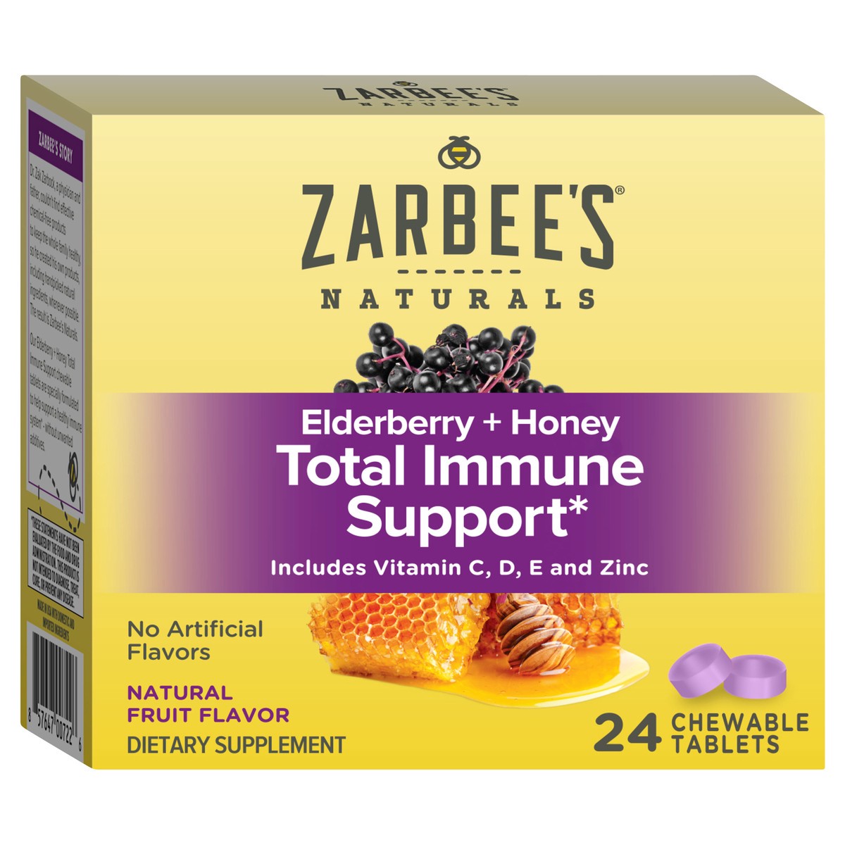 slide 2 of 7, Zarbee's Naturals Elderberry + Honey Total Immune Support Daily Chewable Tablets, 24 ct, 24 ct