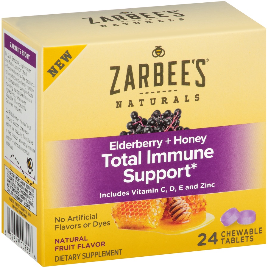 slide 2 of 6, Zarbees Naturals Zarbee's Naturals Elderberry + Honey Total Immune Support Chewable Tablets 24 Ct, 24 ct