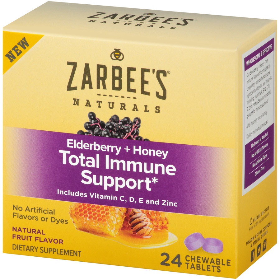 slide 3 of 6, Zarbees Naturals Zarbee's Naturals Elderberry + Honey Total Immune Support Chewable Tablets 24 Ct, 24 ct