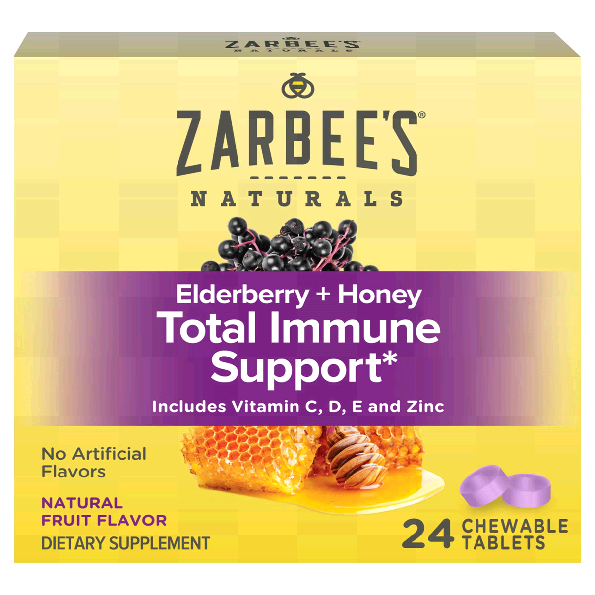 slide 1 of 6, Zarbees Naturals Zarbee's Naturals Elderberry + Honey Total Immune Support Chewable Tablets 24 Ct, 24 ct