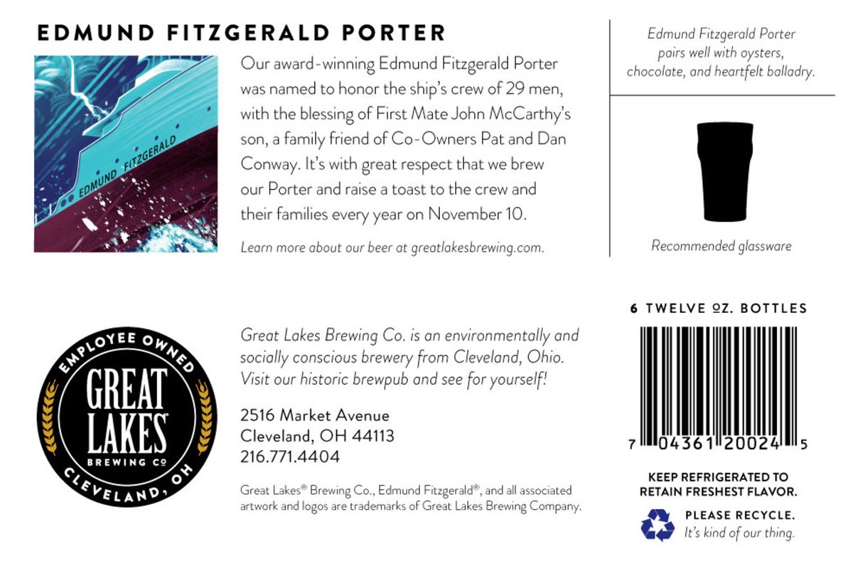 slide 2 of 4, Great Lakes Brewing Co. Great Lakes Edmund Fitzgerald Porter 6 pk 12 oz, 6 ct; 12 oz