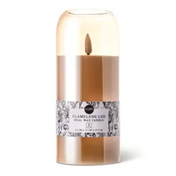 Core Home Flameless LED Glass Bullet Real Wax Jar Candle Large - Amber