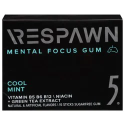 5 Respawn Sugarfree Mental Focus Cool Mint Gum 15 ea