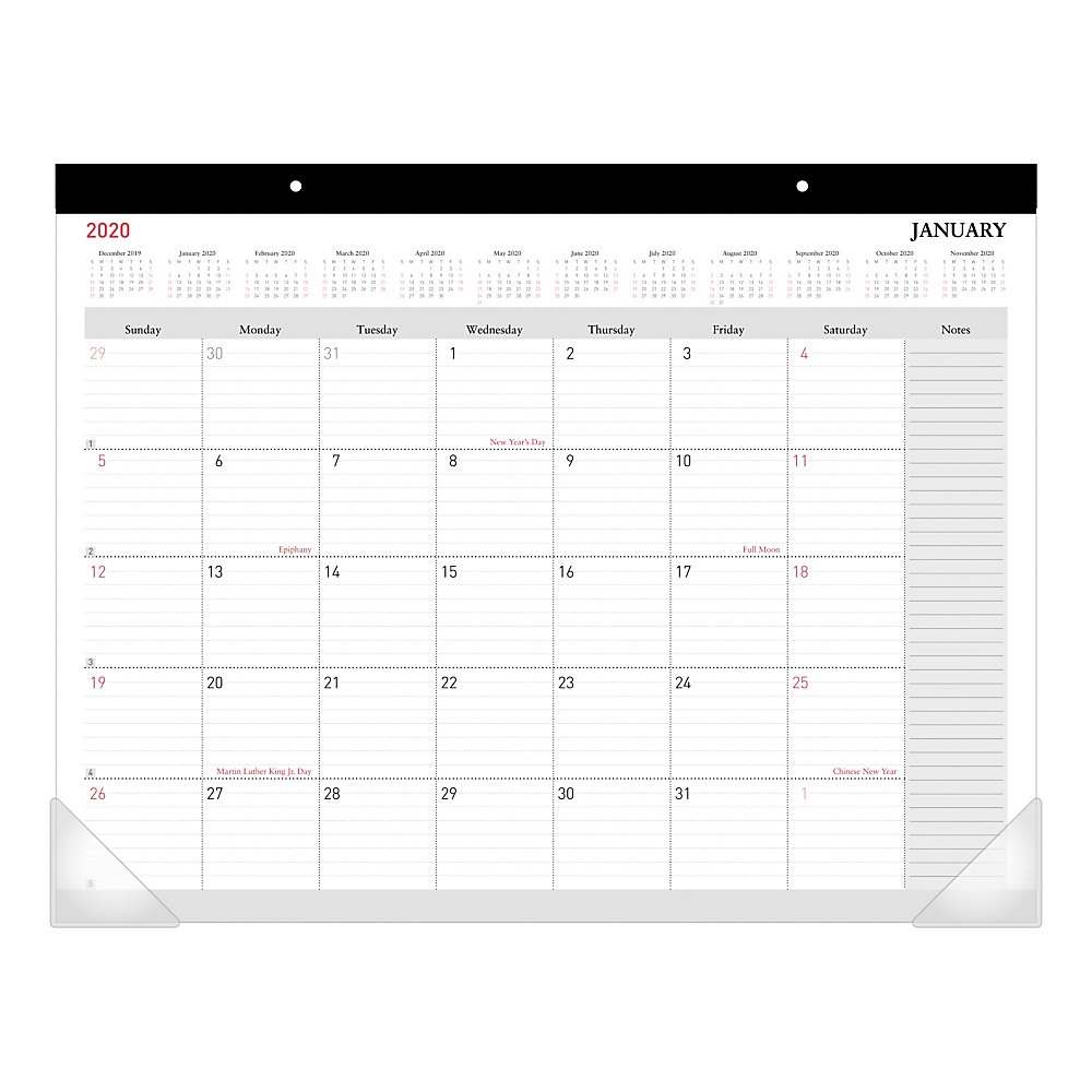 slide 1 of 1, Office Depot Brand Monthly Desk Pad Calendar, 22'' X 17'', White, January To December 2020, Od202600, 1 ct