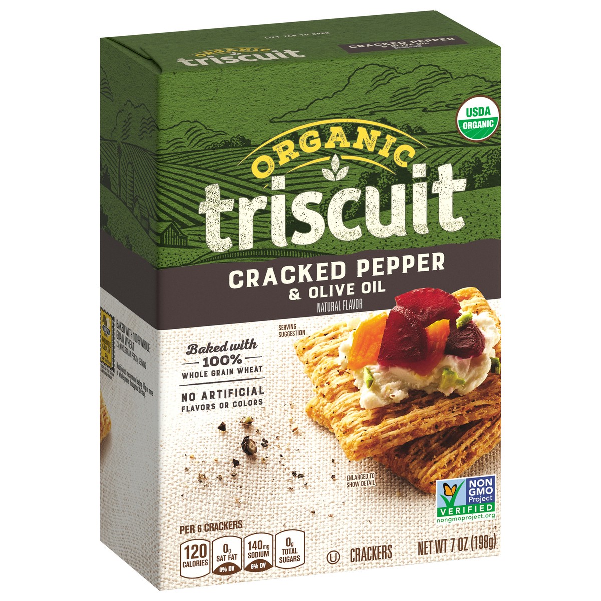 slide 3 of 9, Triscuit Organic Cracked Pepper & Olive Oil Crackers, 7 oz