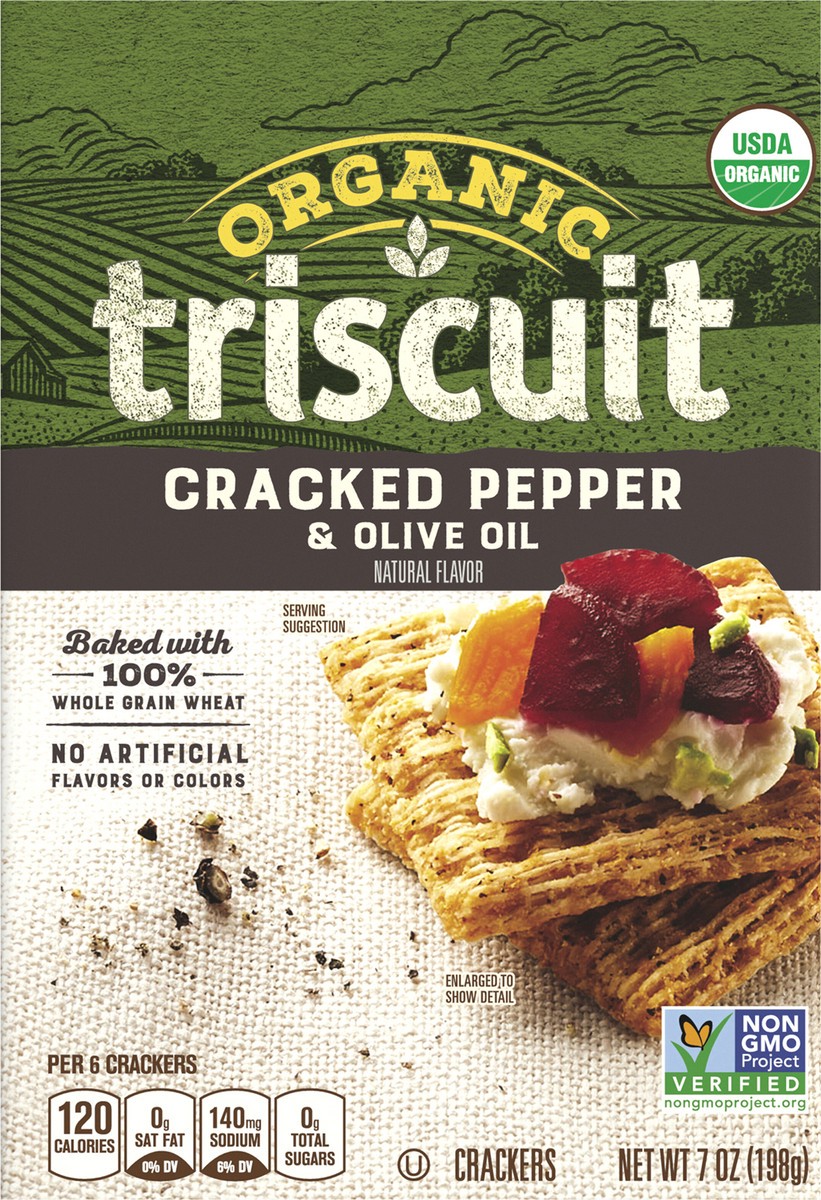 slide 4 of 9, Triscuit Organic Cracked Pepper & Olive Oil Crackers, 7 oz