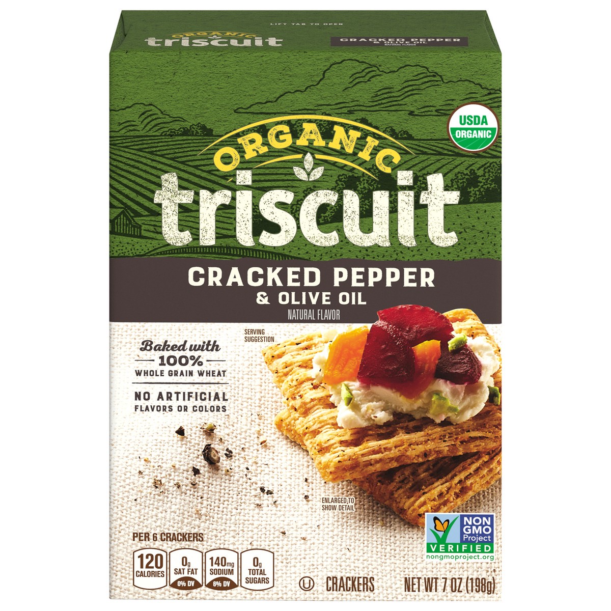 slide 1 of 9, Triscuit Organic Cracked Pepper & Olive Oil Crackers, 7 oz