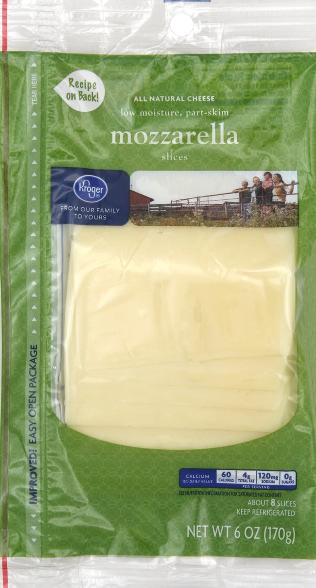 slide 6 of 6, Kroger Mozzarella Sliced Cheese, 8 slices / 6 oz