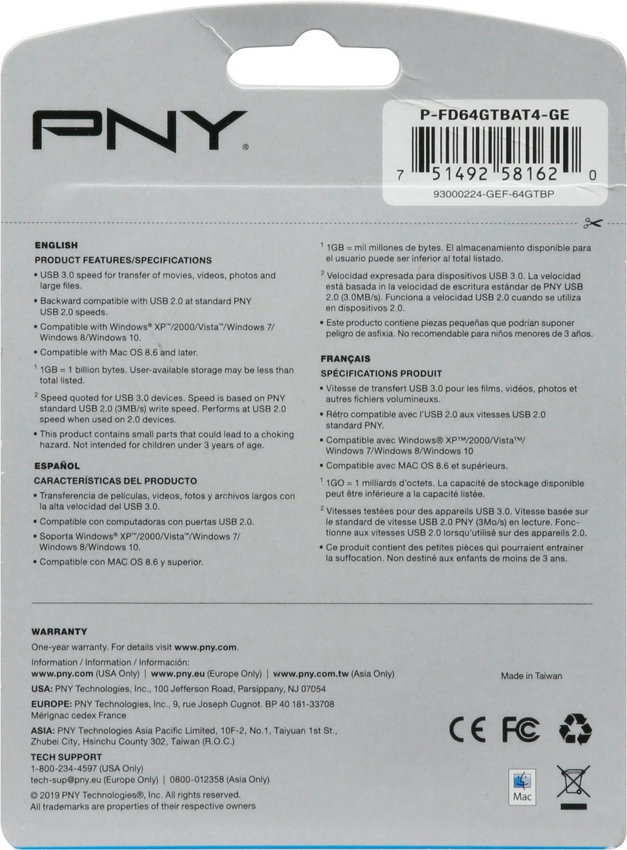 slide 11 of 12, PNY 64 GB USB 3.0 Flash Drive 1 ea, 1 ct