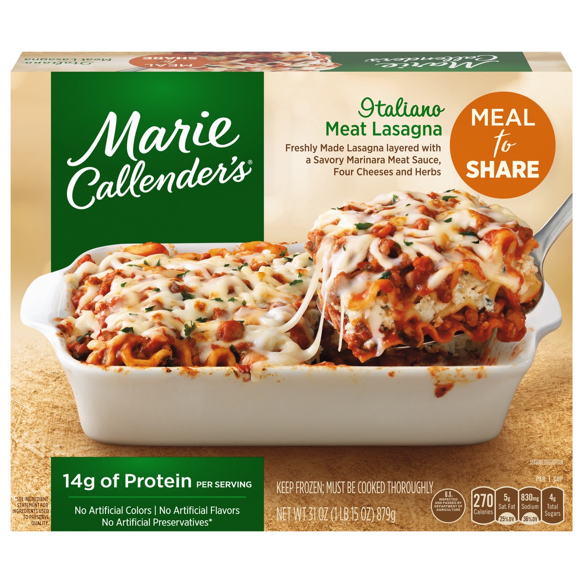 slide 11 of 14, Marie Callender's Marie Callender’s Italiano Lasagna With Ricotta Cheese Meal to Share, Frozen Meal, 31 oz., 31 oz