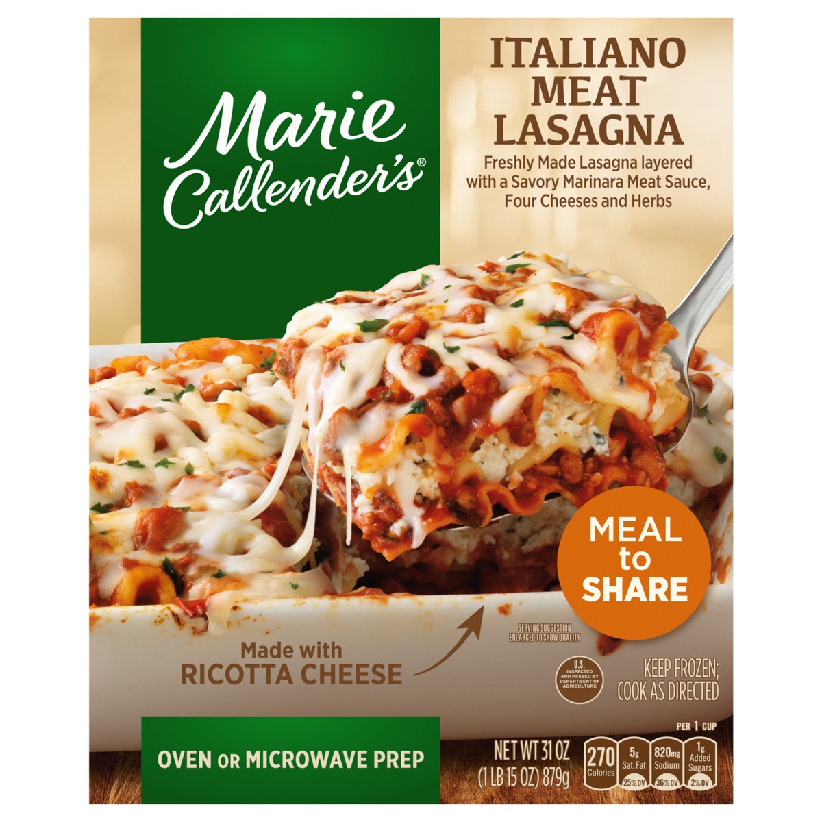 slide 1 of 14, Marie Callender''s Marie Callender’s Italiano Lasagna With Ricotta Cheese Meal to Share, Frozen Meal, 31 oz., 31 oz