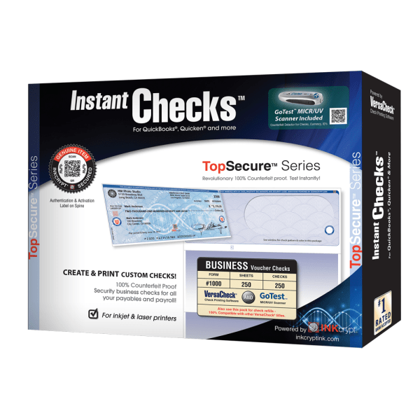 slide 3 of 3, Versacheck Instant Checks Topsecure Bundle, Form #1000, Business Voucher, Blue Elite, 250 Sheets, Download/Disc/Product Key, 250 ct