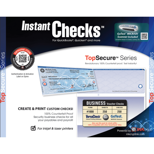 slide 2 of 3, Versacheck Instant Checks Topsecure Bundle, Form #1000, Business Voucher, Blue Elite, 250 Sheets, Download/Disc/Product Key, 250 ct