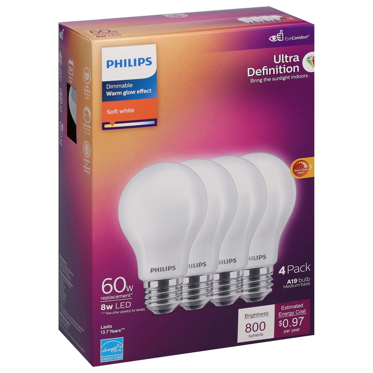 slide 6 of 9, Philips 8 Watts Warm Glow Effect Dimmable Soft White LED Light Bulbs 4 ea, 4 ct