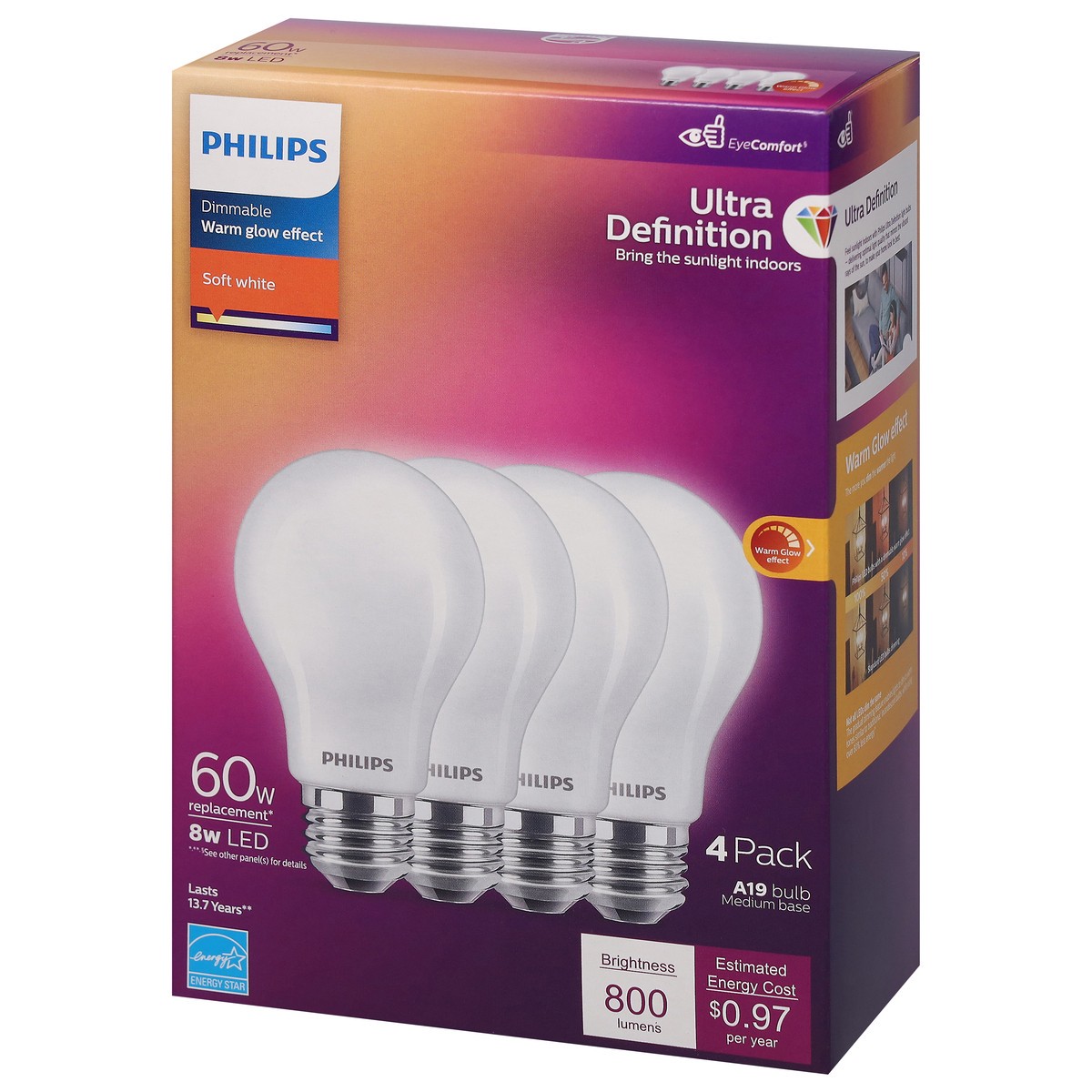 slide 3 of 9, Philips 8 Watts Warm Glow Effect Dimmable Soft White LED Light Bulbs 4 ea, 4 ct