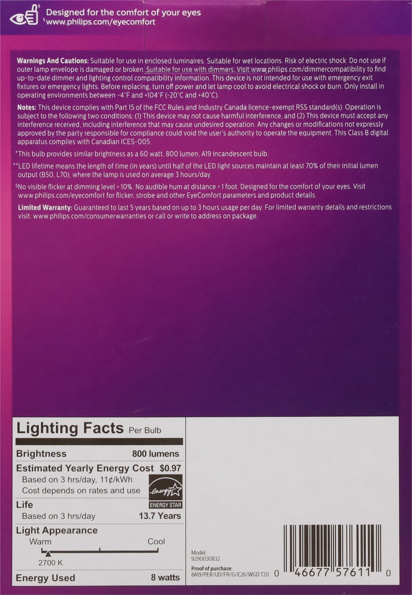 slide 9 of 9, Philips 8 Watts Warm Glow Effect Dimmable Soft White LED Light Bulbs 4 ea, 4 ct