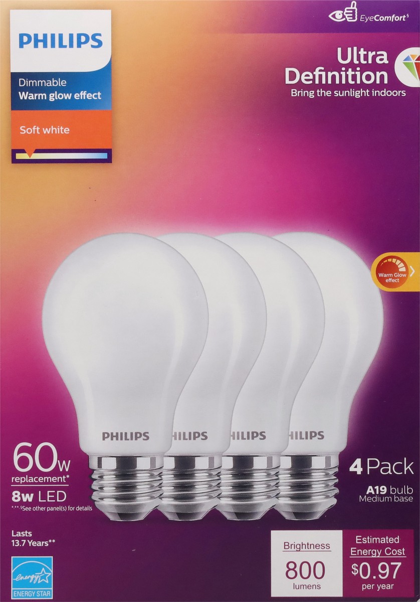 slide 5 of 9, Philips 8 Watts Warm Glow Effect Dimmable Soft White LED Light Bulbs 4 ea, 4 ct