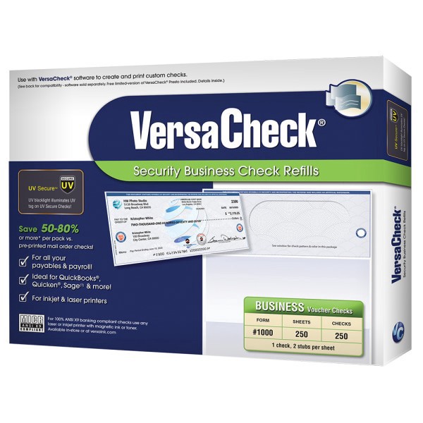 slide 2 of 3, Versacheck Uv Secure Business Check Refills, Form #1000, Business Voucher, Blue Elite, 250 Sheets, Download/Product Key, 250 ct