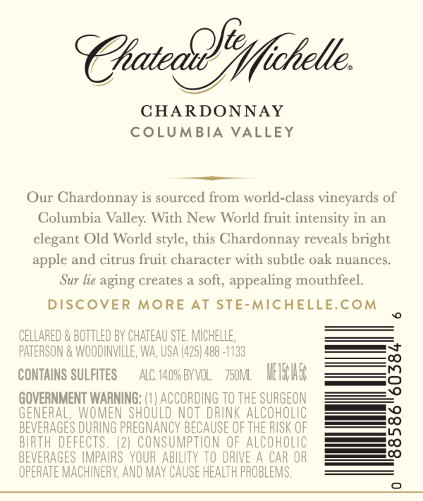 slide 12 of 22, Chateau Ste. Michelle Columbia Valley Chardonnay, White Wine, 750 mL Bottle, 750 ml