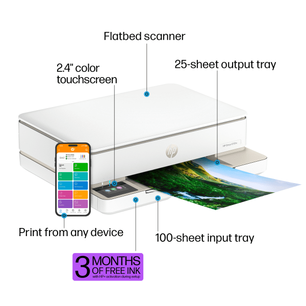 slide 8 of 10, Hp Envy 6155E Wireless All-In-One Color Inkjet Printer, Print, Scan, Copy, Duplex Printing Best For Home, 3 Months Of Free Ink (714L5A), 1 ct