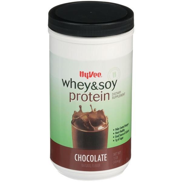 slide 1 of 1, Hy-Vee Whey & Soy Protein Dietary Supplement Powder Chocolate, 1 lb