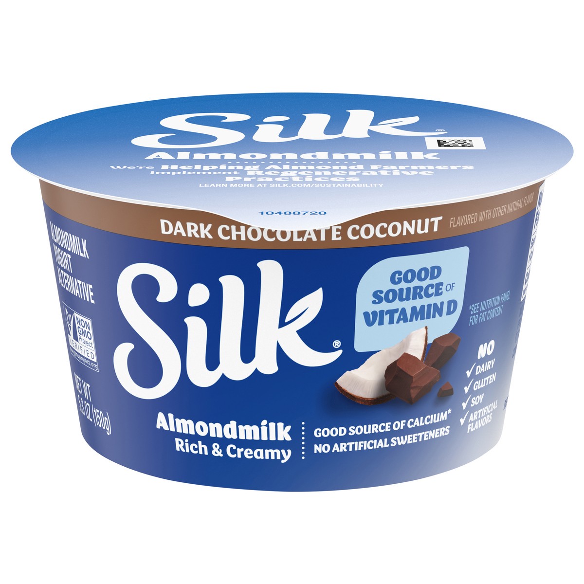 slide 1 of 5, Silk Dark Chocolate Coconut Dairy Free, Almond Milk Plant Based Yogurt Alternative, 5.3 OZ Cup, 5.3 oz