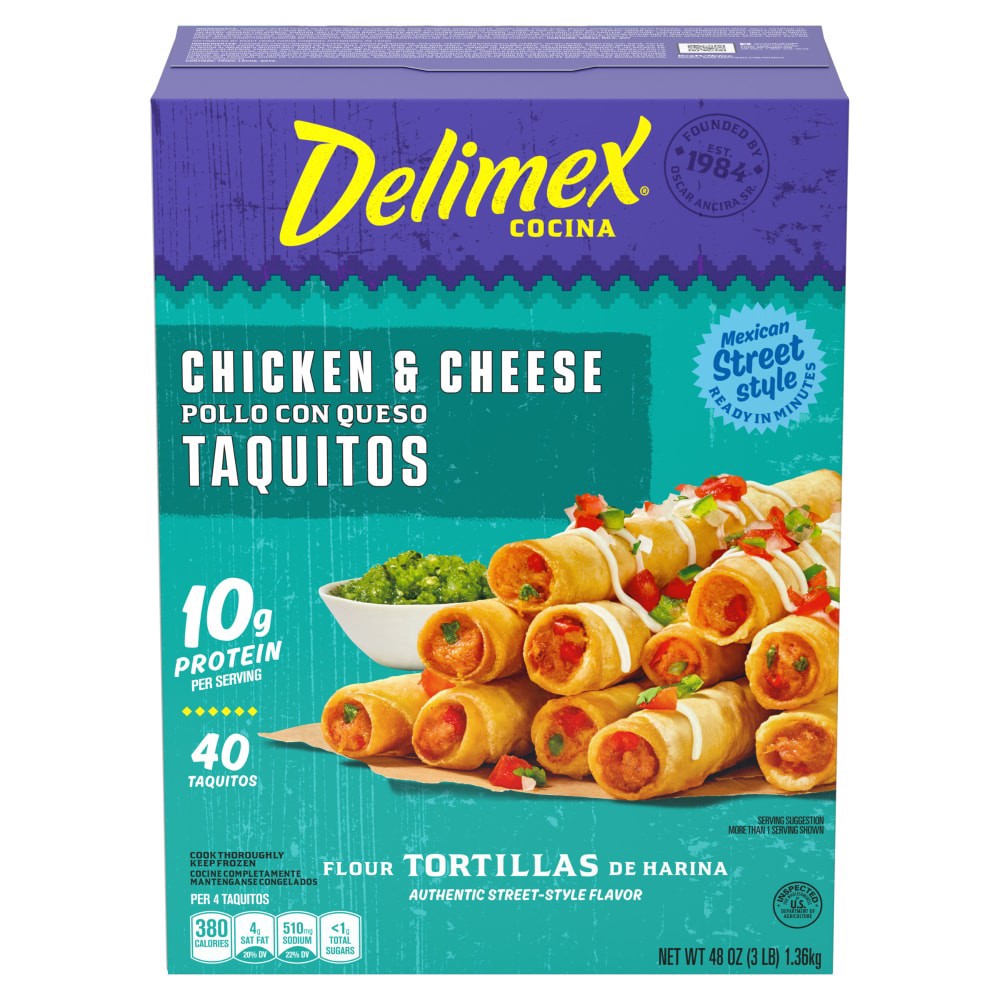 slide 1 of 1, Delimex Chicken & Cheese Flour Taquitos, 40 ct