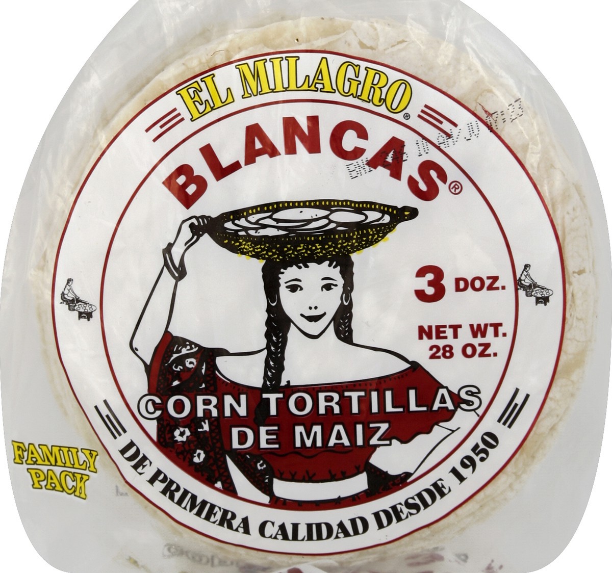 slide 5 of 5, El Milagro Blancas Tortilla, 28 oz