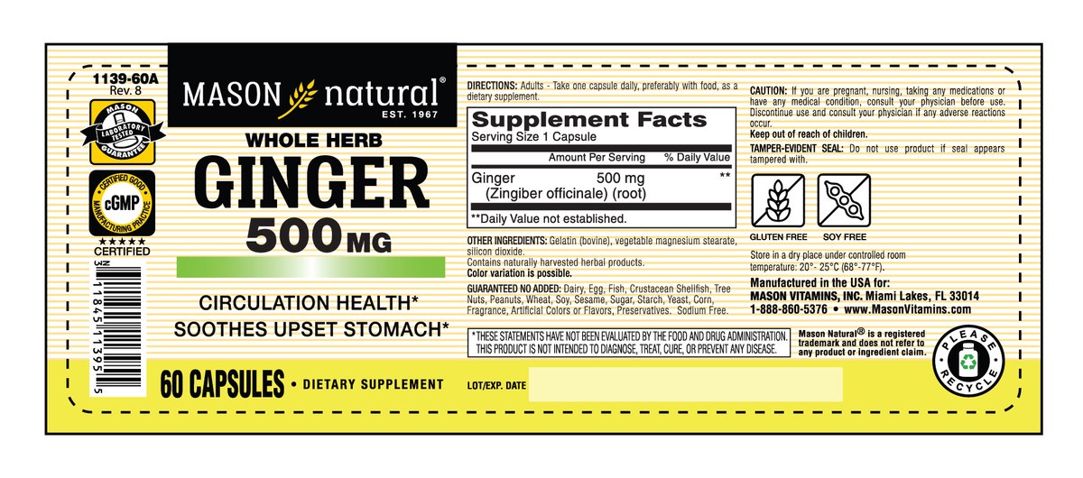 slide 6 of 8, Mason Ginger, 500 mg, Capsules, 60 ct