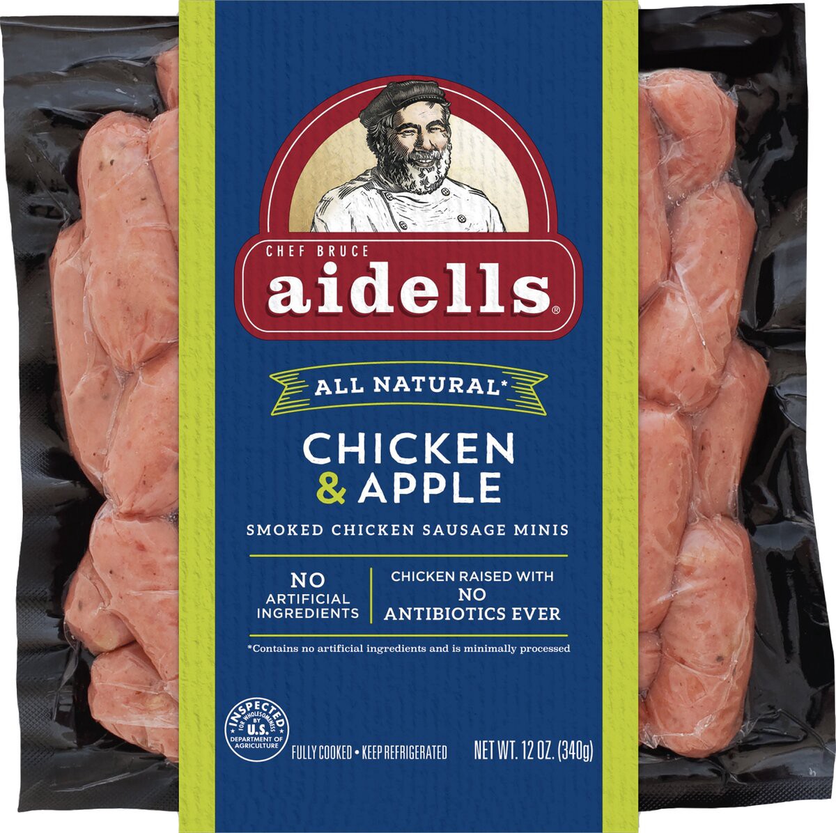 slide 3 of 4, Aidells Smoked Chicken Sausage Minis, Chicken & Apple (About 30 Fully Cooked Links), 12 oz