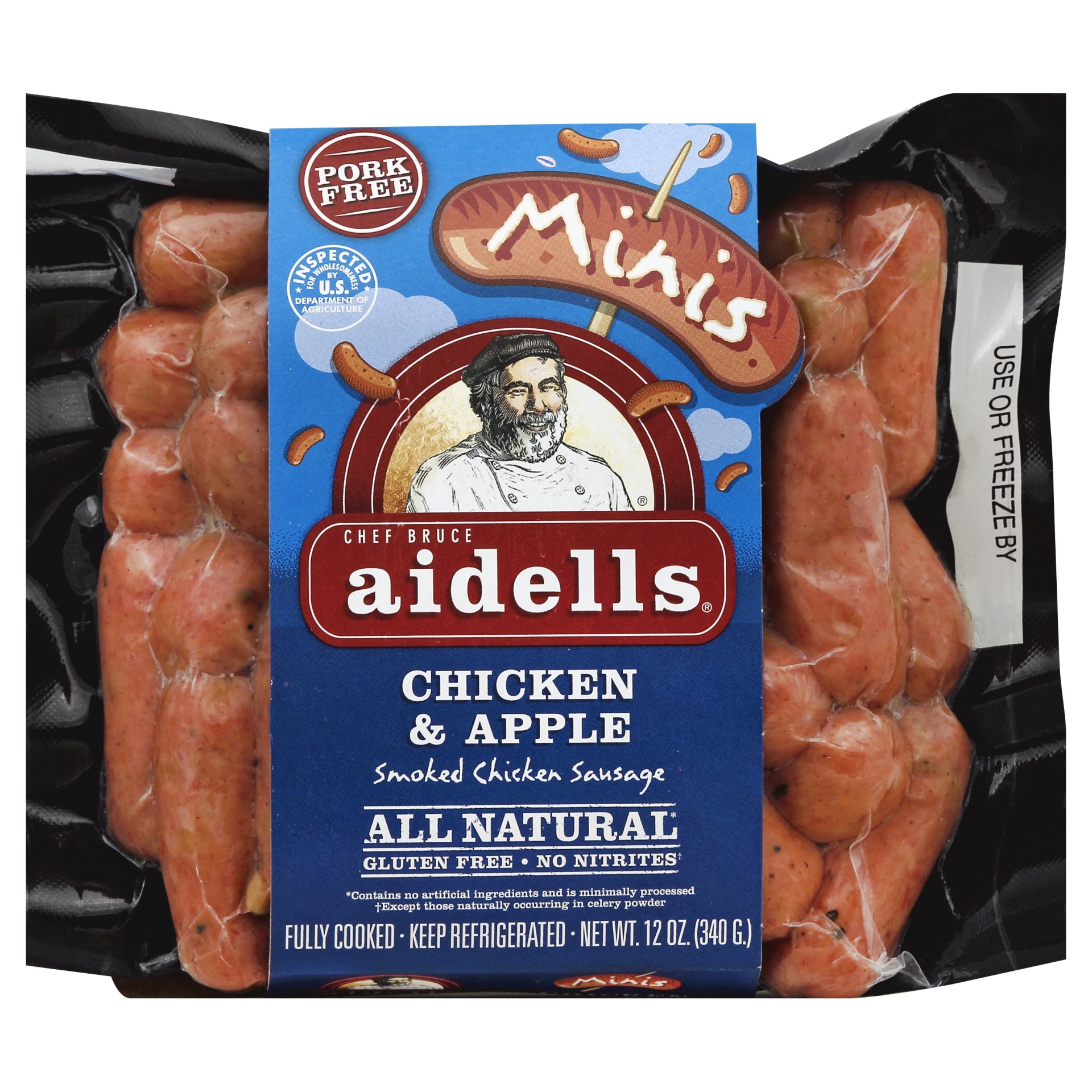 slide 1 of 4, Aidells Smoked Chicken Sausage Minis, Chicken & Apple (About 30 Fully Cooked Links), 12 oz