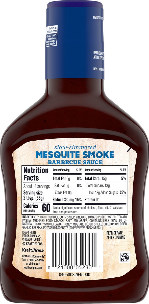 slide 9 of 9, Kraft Mesquite Smoke Slow-Simmered Barbecue Sauce, 18 oz Bottle, 18 oz