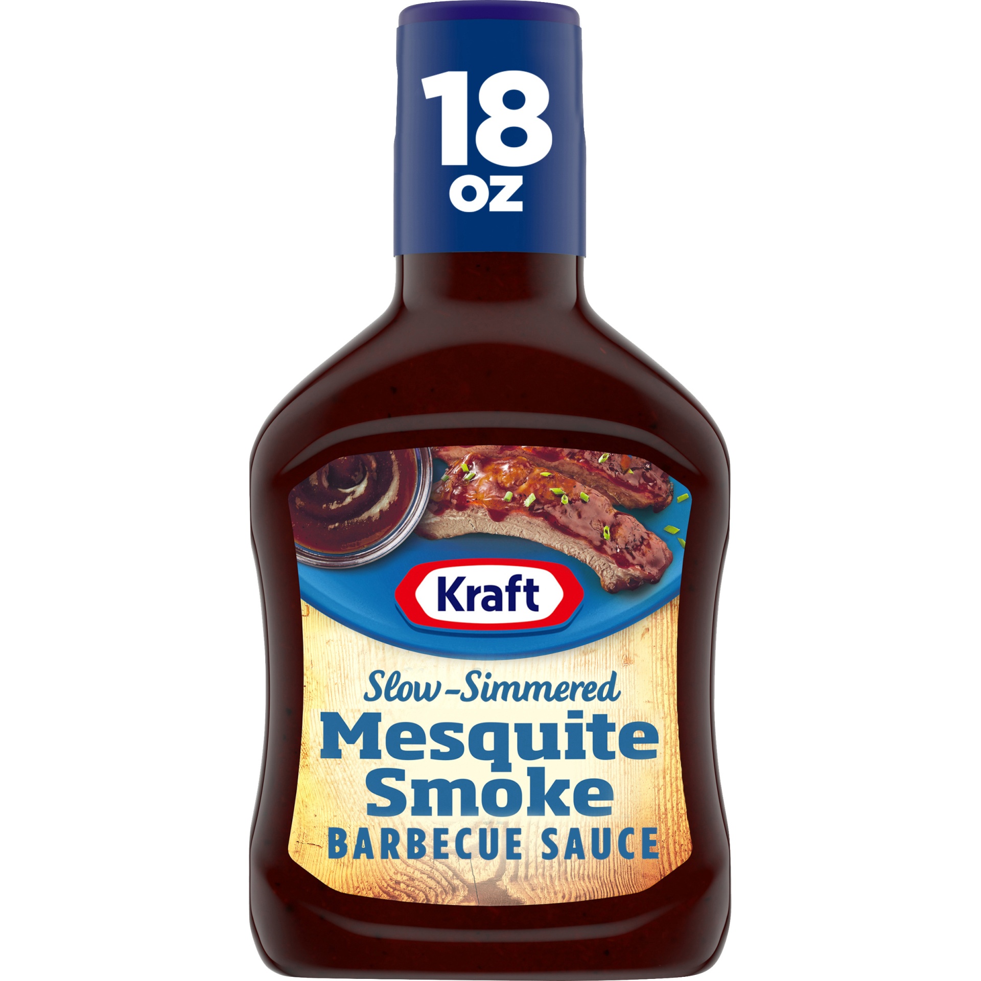 slide 1 of 7, Kraft Mesquite Smoke Slow-Simmered Barbecue Sauce Bottle, 18 oz