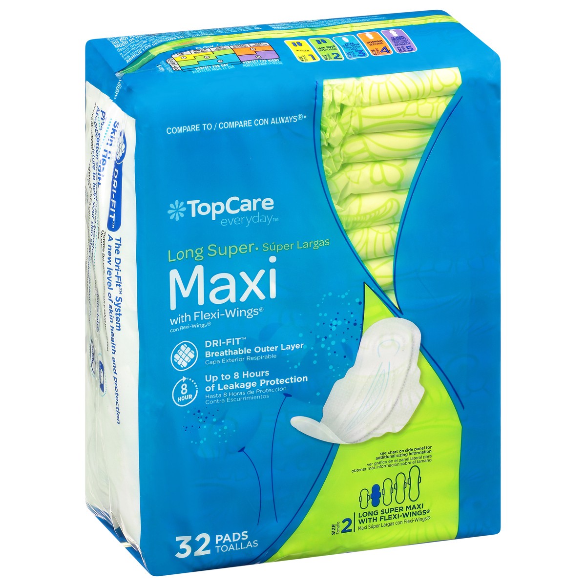 slide 2 of 9, TopCare Everyday Size 2 Long Super With Flexi-Wings Maxi Pads 32 ea, 32 ct