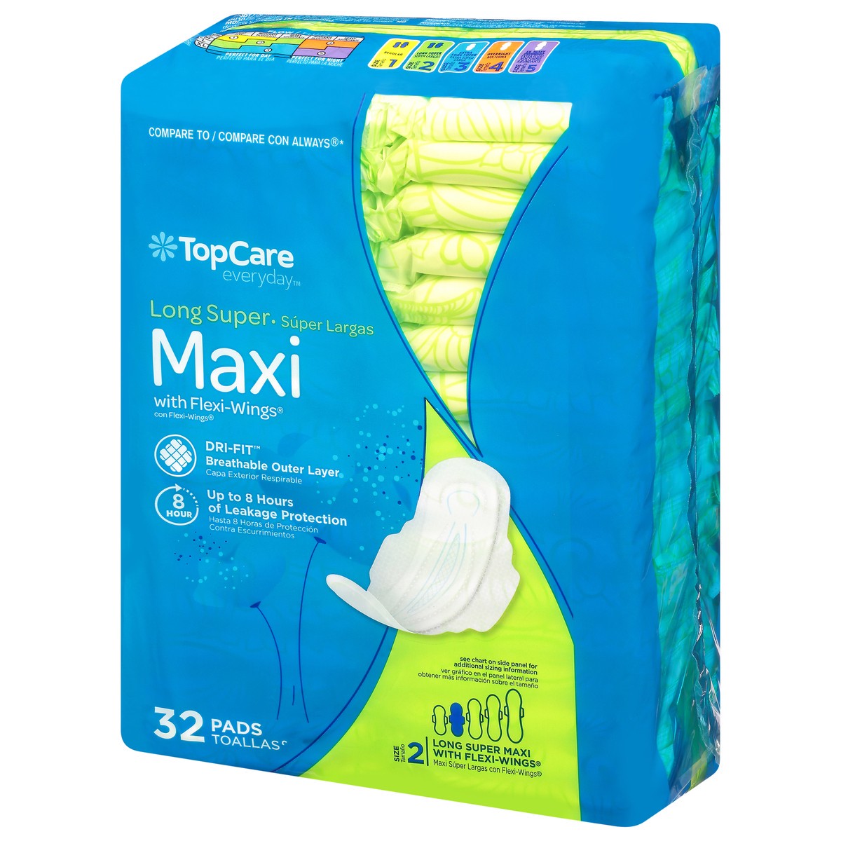 slide 3 of 9, TopCare Everyday Size 2 Long Super With Flexi-Wings Maxi Pads 32 ea, 32 ct