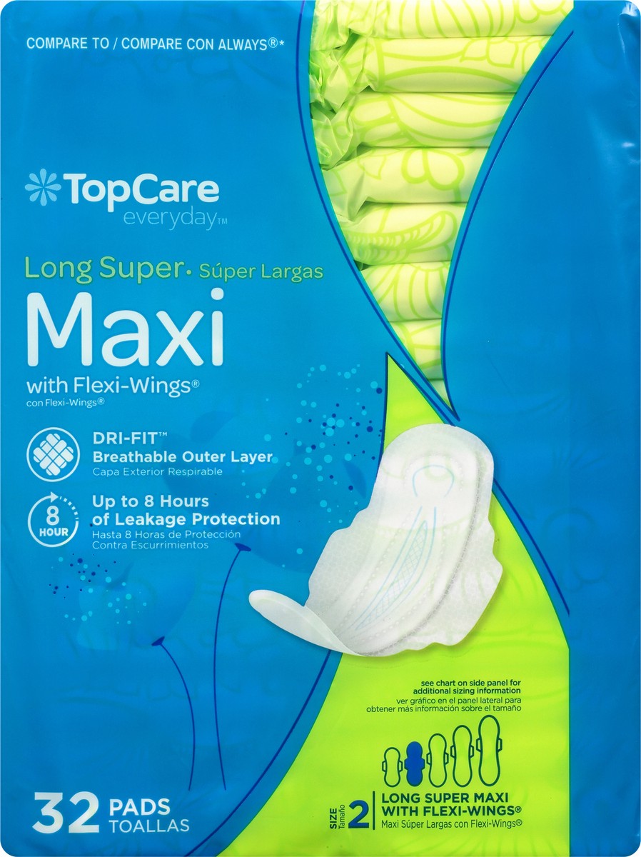 slide 5 of 9, TopCare Everyday Size 2 Long Super With Flexi-Wings Maxi Pads 32 ea, 32 ct