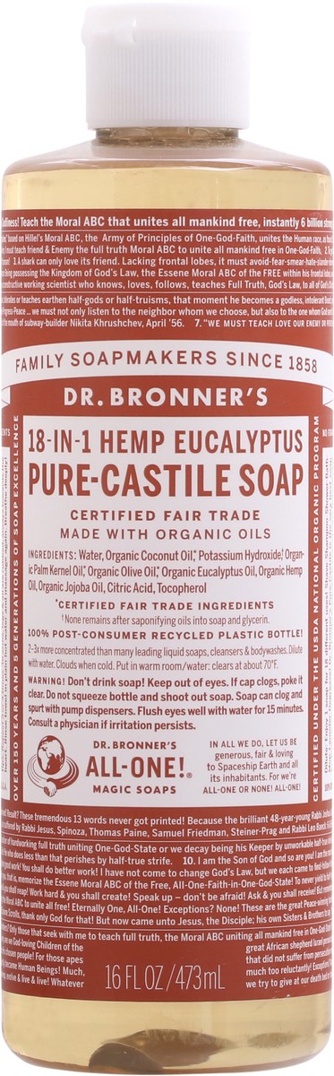 slide 11 of 11, Dr. Bronner's 18-in-1 Hemp Eucalyptus Pure-Castile Soap 16 fl oz, 16 fl oz