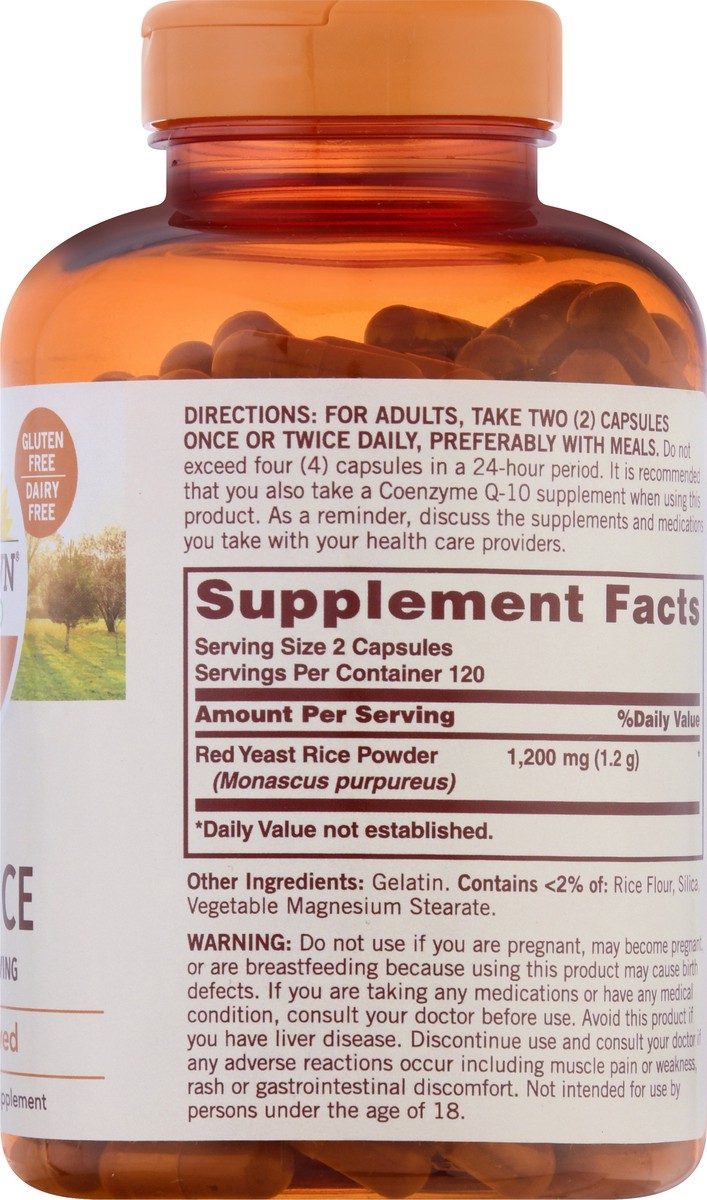 slide 8 of 9, Sundown Non-GMO 1200 mg Capsules Red Yeast Rice 240 ea, 240 ct