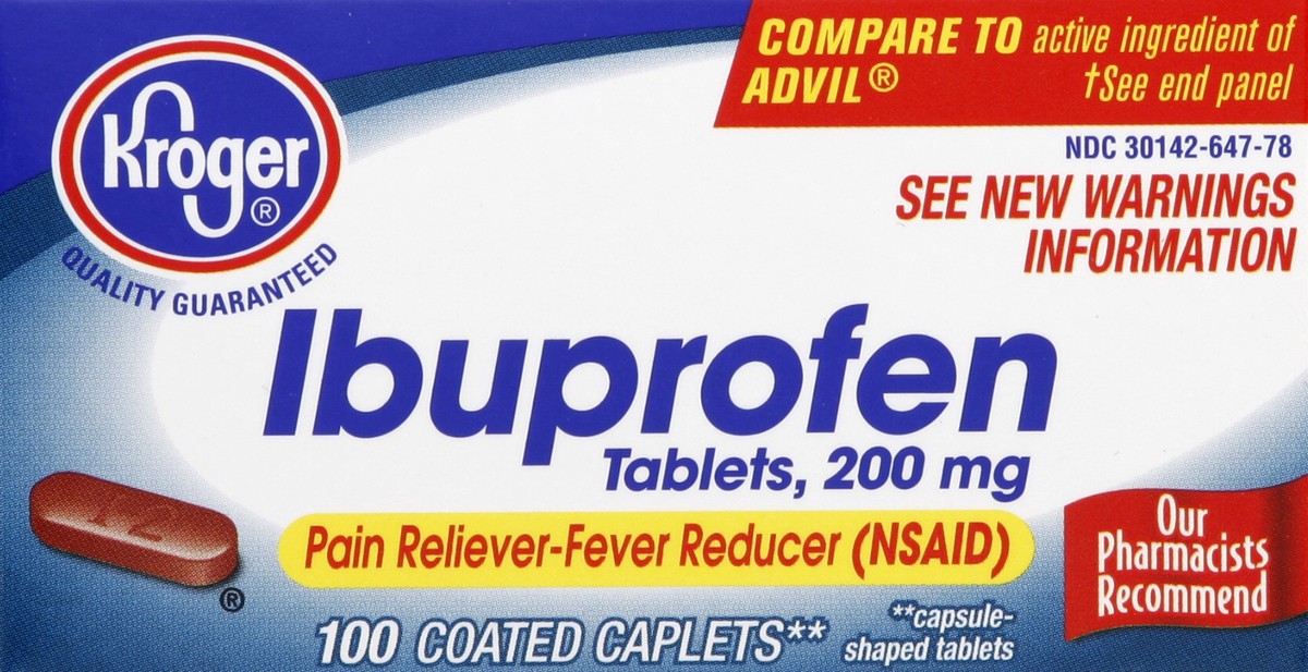 slide 4 of 5, Kroger Ibuprofen 200 Mg Pain Reliever Coated Caplets, 100 ct