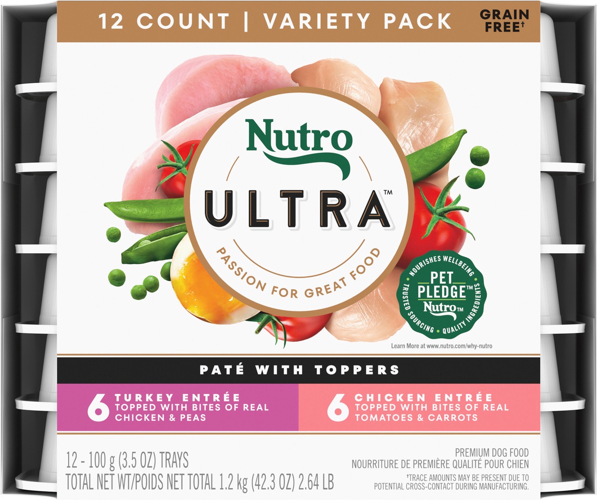 slide 8 of 16, Nutro Ultra Premium Turkey Entree/Chicken Entree Dog Food Variety Pack 12 - 3.5 oz Trays, 2.65 Lb