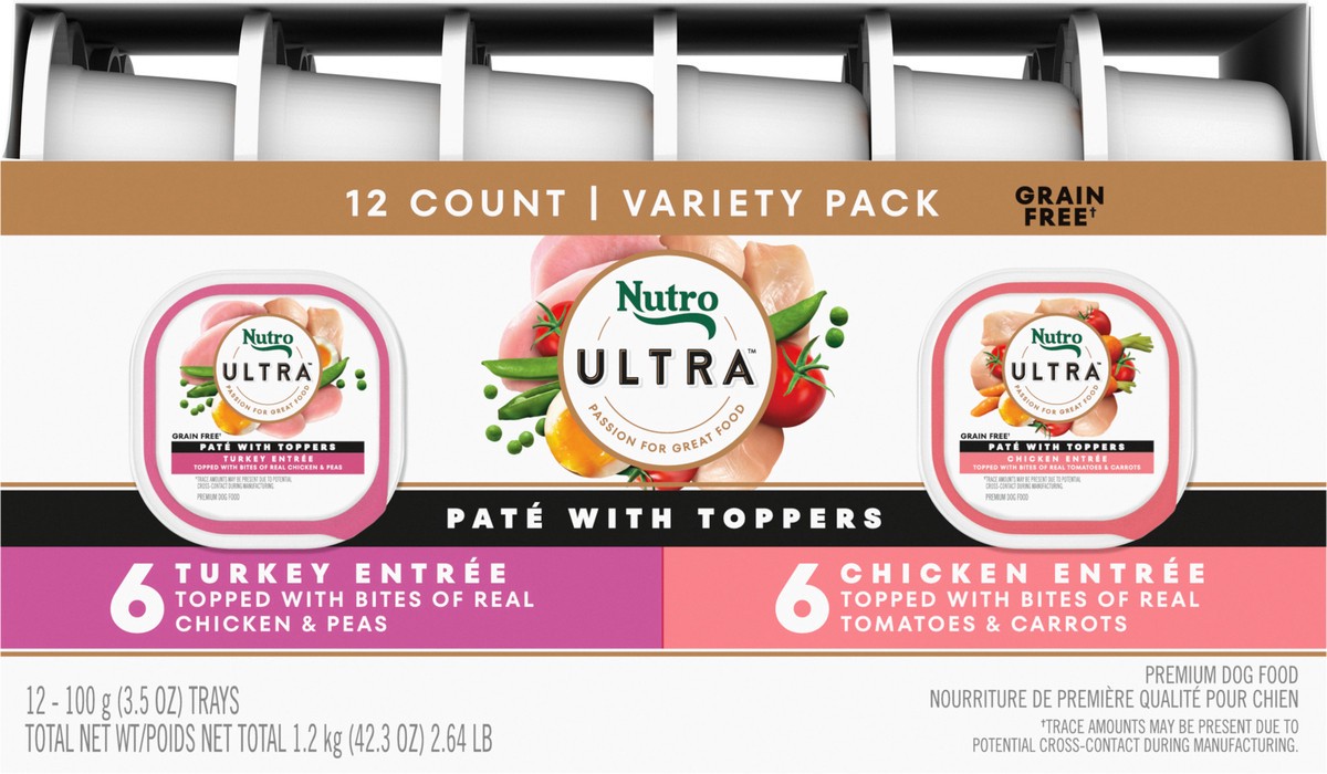 slide 3 of 16, Nutro Ultra Premium Turkey Entree/Chicken Entree Dog Food Variety Pack 12 - 3.5 oz Trays, 2.65 Lb