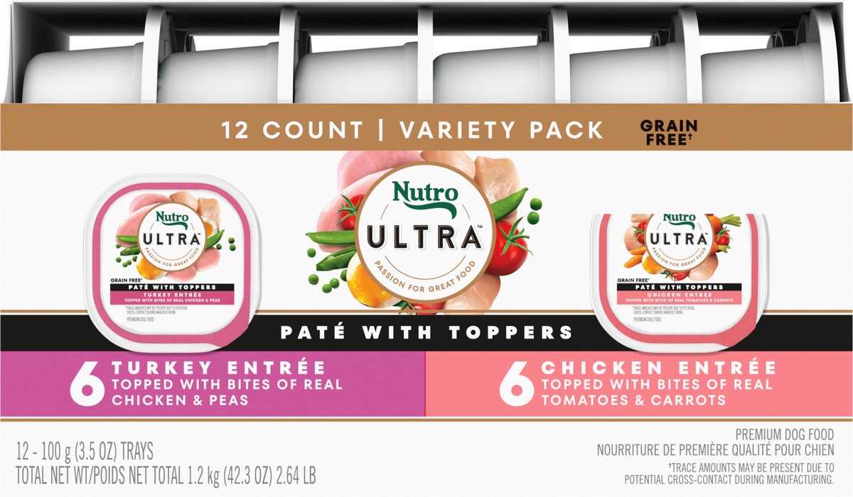 slide 5 of 16, Nutro Ultra Premium Turkey Entree/Chicken Entree Dog Food Variety Pack 12 - 3.5 oz Trays, 2.65 Lb