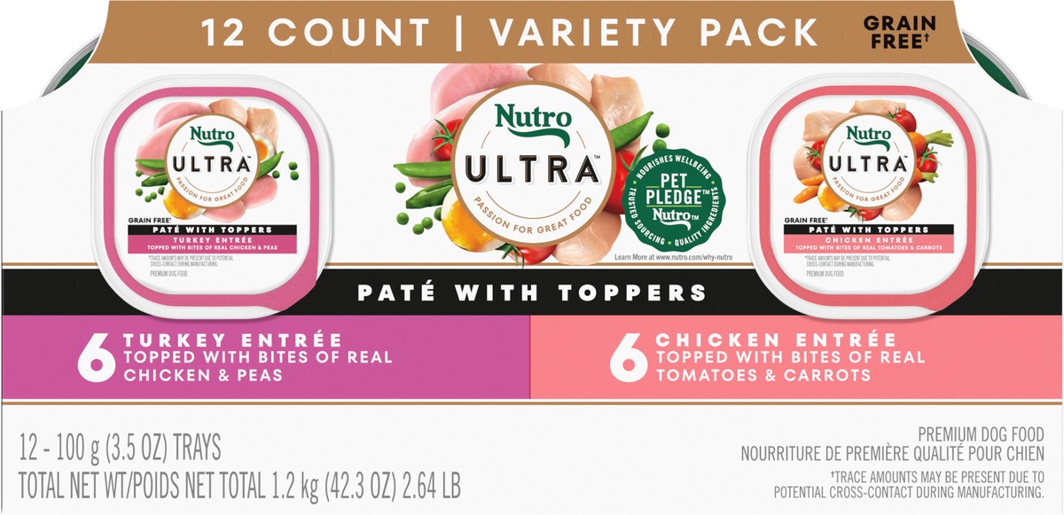 slide 2 of 16, Nutro Ultra Premium Turkey Entree/Chicken Entree Dog Food Variety Pack 12 - 3.5 oz Trays, 2.65 Lb