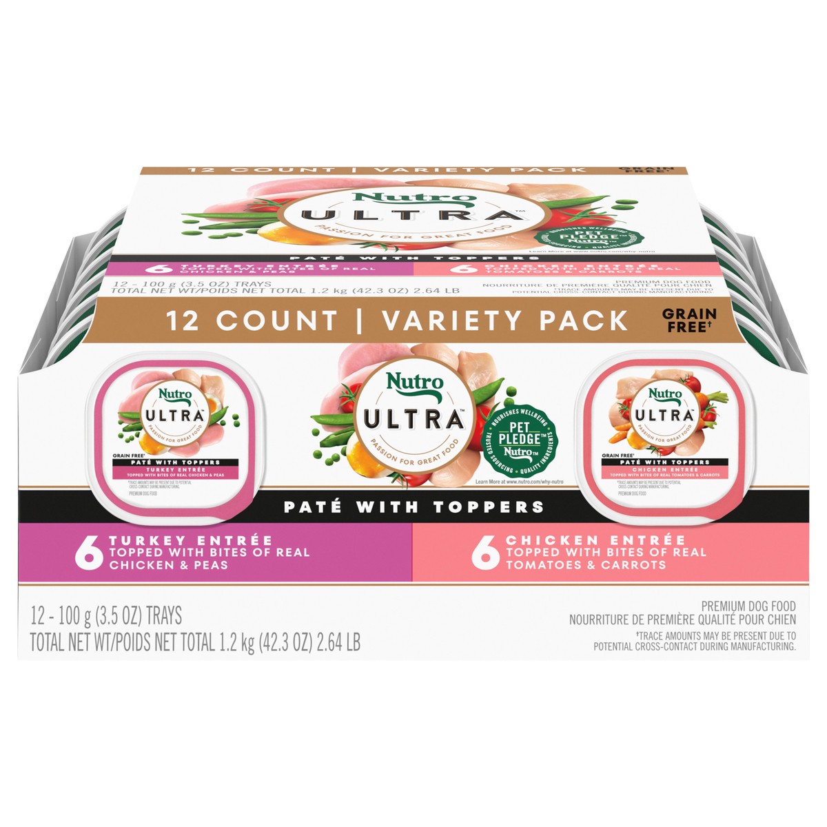 slide 1 of 16, Nutro Ultra Premium Turkey Entree/Chicken Entree Dog Food Variety Pack 12 - 3.5 oz Trays, 2.65 Lb