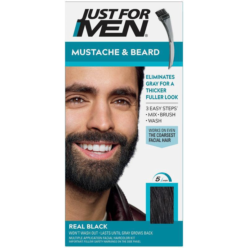 slide 1 of 7, Just for Men Mustache & Beard Coloring, Real Black, 1 ct