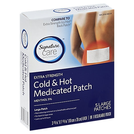 slide 1 of 1, Signature Care Medicated Patch Cold & Hot Extra Strength Large, 5 ct