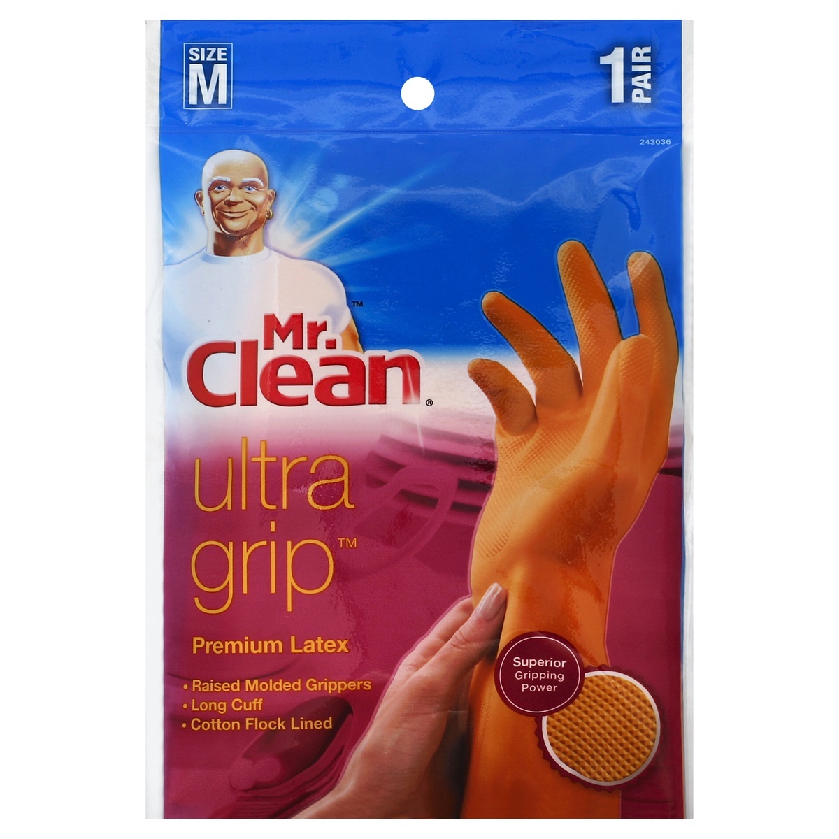 slide 1 of 1, Mr. Clean Ultra Grip Gloves, Premium Latex, Medium, 1 pair