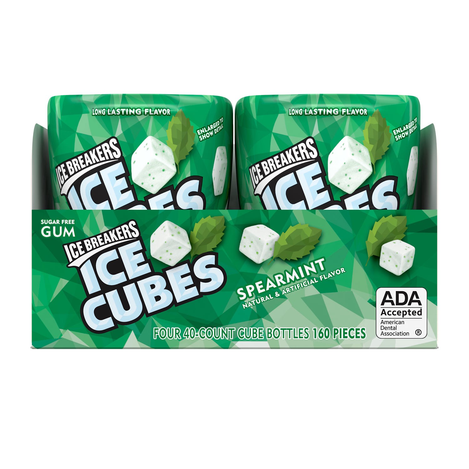 slide 1 of 4, Ice Breakers ICE CUBES Spearmint, Made with Xylitol Sugar Free Chewing Gum Cube Bottles, 3.24 oz (4 Count, 40 Pieces), 3.24 oz