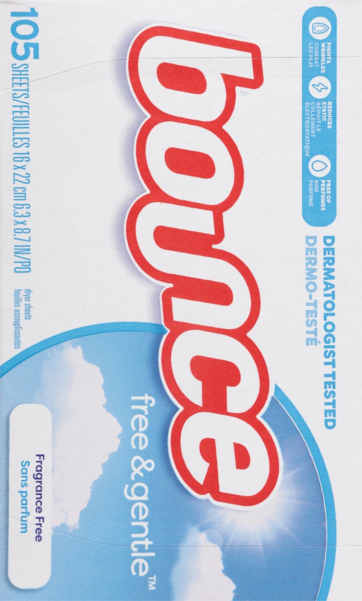 slide 5 of 12, Bounce Free & Gentle Dryer Sheets 105 ea, 105 ct